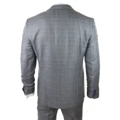 TruClothing Men Grey 3 Piece Suit Blue Check Double Breast