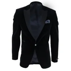 TruClothing Men's Black Velvet Jacket Blazer Waistcoat