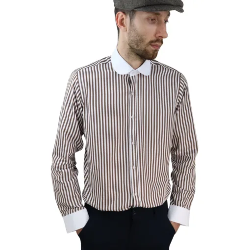 TruClothing Men's Penny Button Shirt Round Collar Stripe