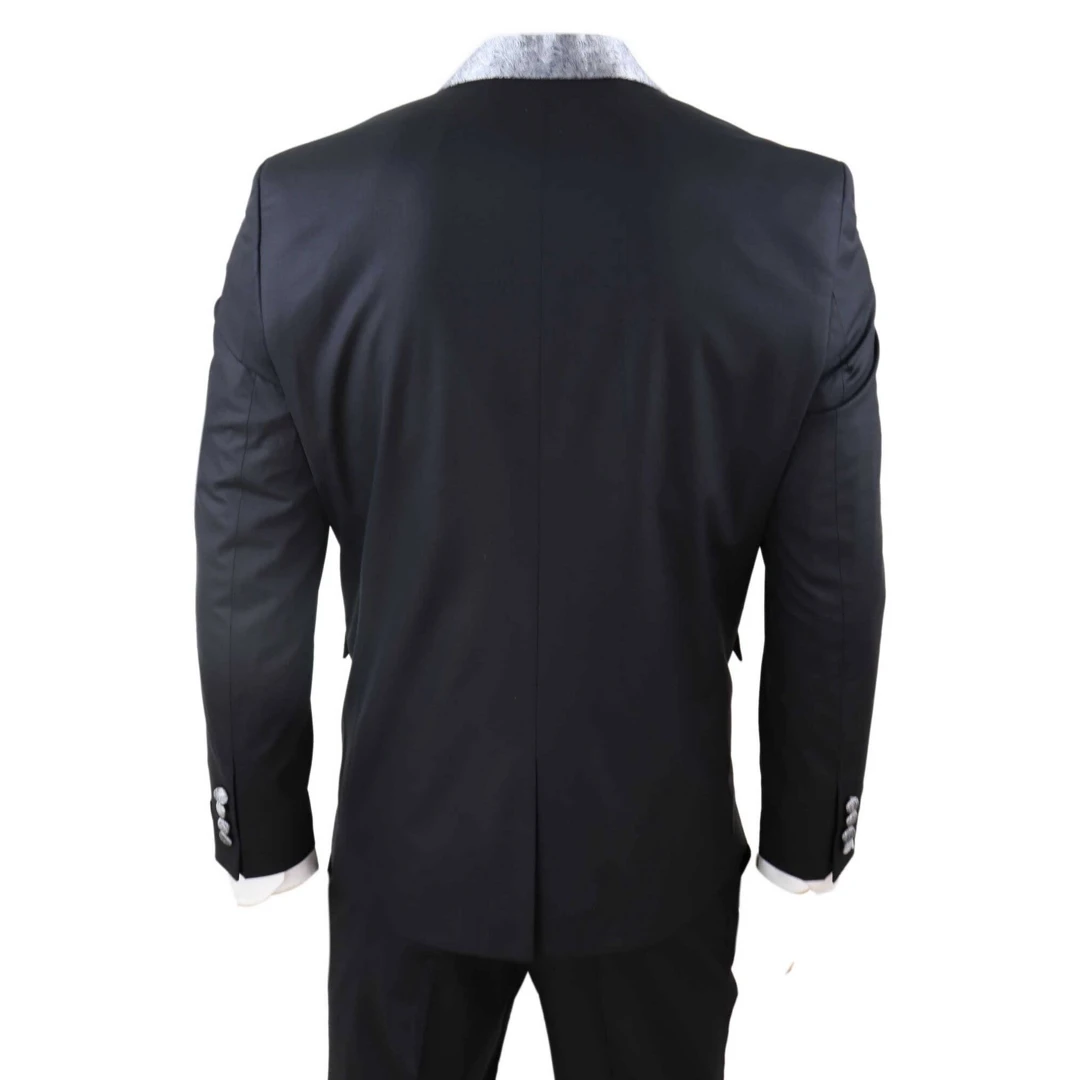 TruClothing Sal-yaica Men's 4 Piece Groom Black Silver Suit