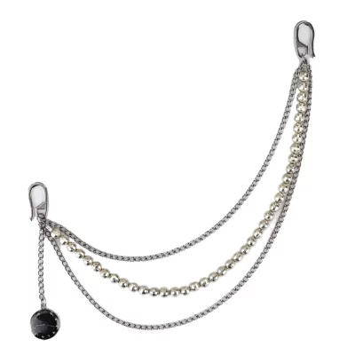 Waistcoat Pocket Chain Silver Clock Pendant Silver Bead Pocket Hook Vintage