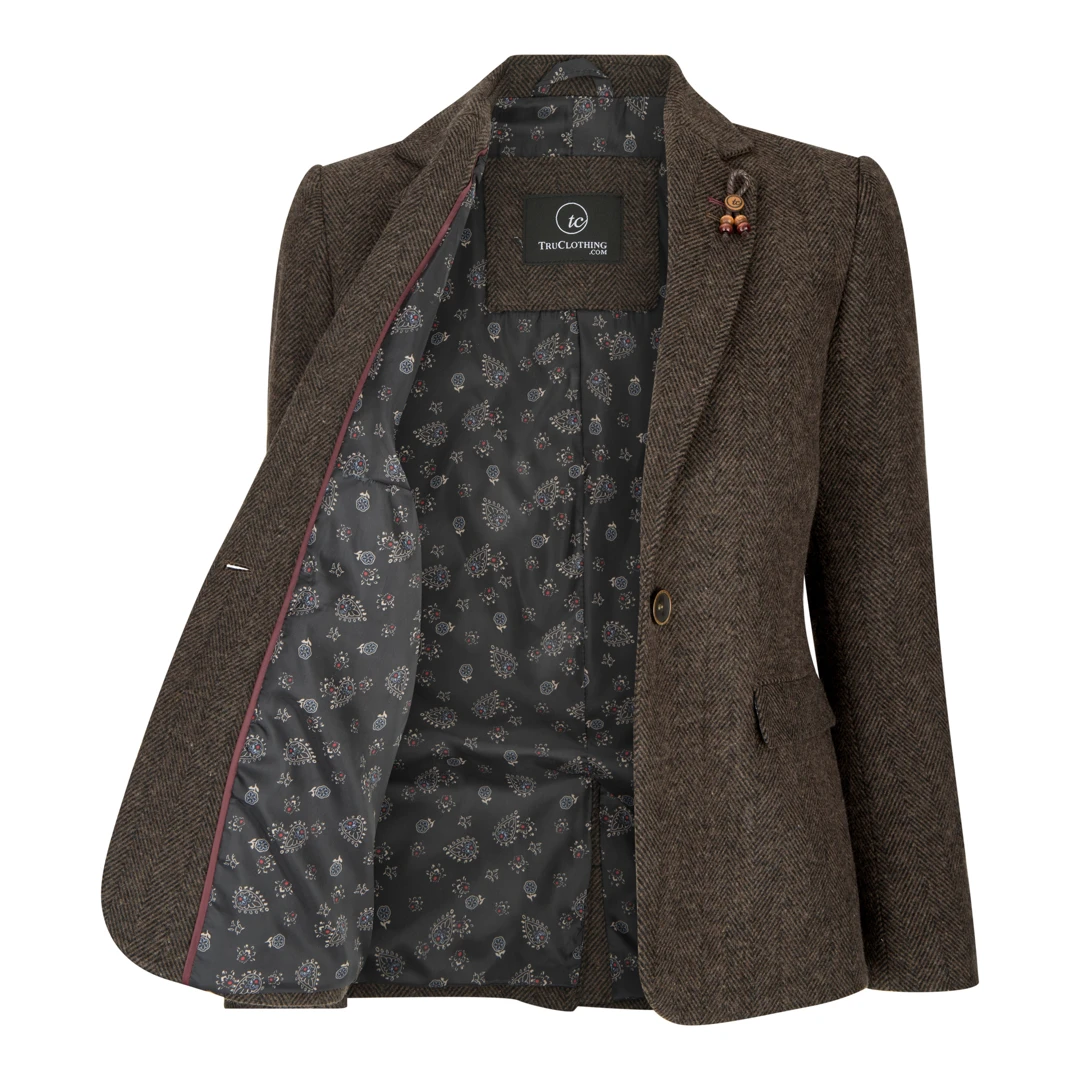 TruClothing Women Tweed Jacket Waistcoat Brown Elbow Patch