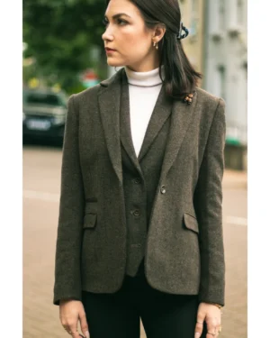 Women’s Tweed Herringbone Blazer Waistcoat Brown 1920s Vintage Tailored