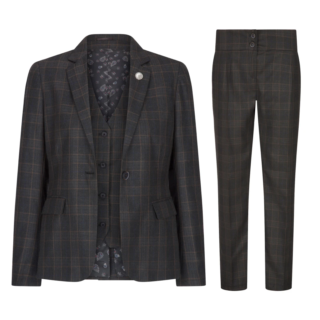 TruClothing Women's 3 Piece Dark Grey Check Office Suit
