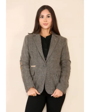 Women’s Herringbone Tweed Jacket Waistcoat Blazer Oak Brown Classic