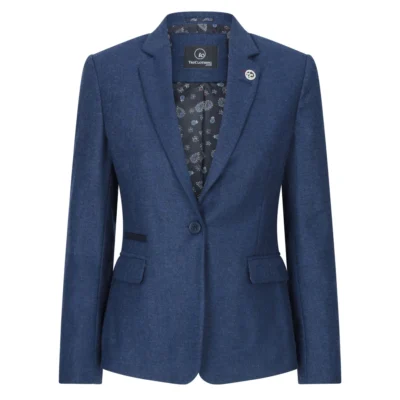 Women’s Navy Blue Tweed Herringbone Blazer Jacket Waistcoat Trousers