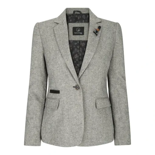 TruClothing Womens Tweed Grey Black Jacket Elbow Patch