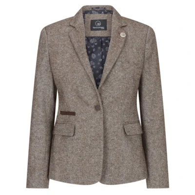 Women’s Tweed Blazer Jacket 1920s Vintage Elbow Patch Waistcoat Blinders Tan