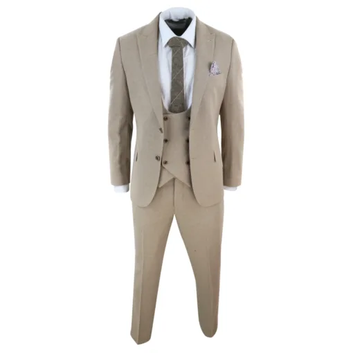 TruClothing ak-23 Men Tweed 3 Piece Suit Tan Double Breasted