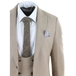 TruClothing ak-23 Men Tweed 3 Piece Suit Tan Double Breasted