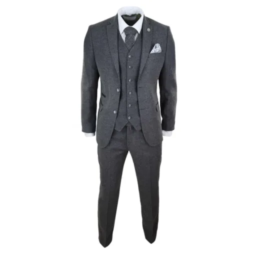 TruClothing stz23 Men's Grey Wool Tweed 3 Piece Suit