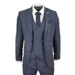 TruClothing stz30 Men's Wool 3 Piece Blue Tweed 1920s Suit
