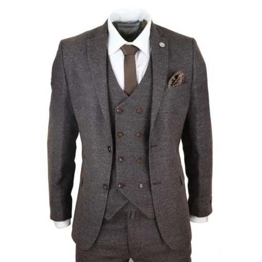 TruClothing stz32 Men's Brown Wool 3 Piece Suit Tweed 1920s