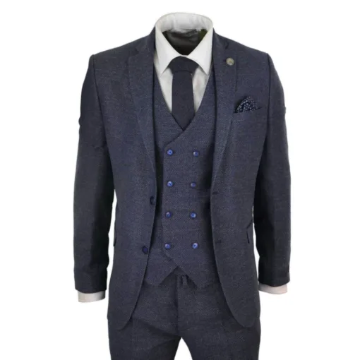 TruClothing stz33 Men's Wool 3 Piece Blue Tweed 1920s Suit