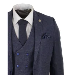 TruClothing stz33 Men's Wool 3 Piece Blue Tweed 1920s Suit