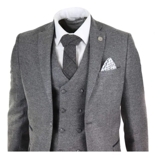 TruClothing stz34 Men's Wool Grey 3 Piece Blue Tweed Suit