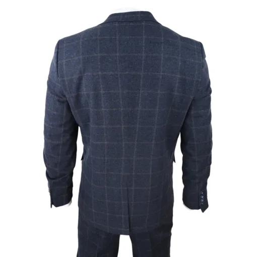 TruClothing stz72 Men's 3 Piece Suit Wool Tweed Navy Check