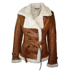 Turacus Z15 Women's Sheepskin Aviator Brown Leather Jacket