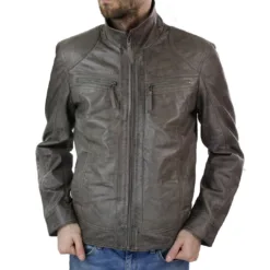 URBN 1415 Men's Brown Leather Jacket Tailored Fit