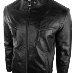 URBN 2134 Mens Leather Jacket Biker Black Fitted