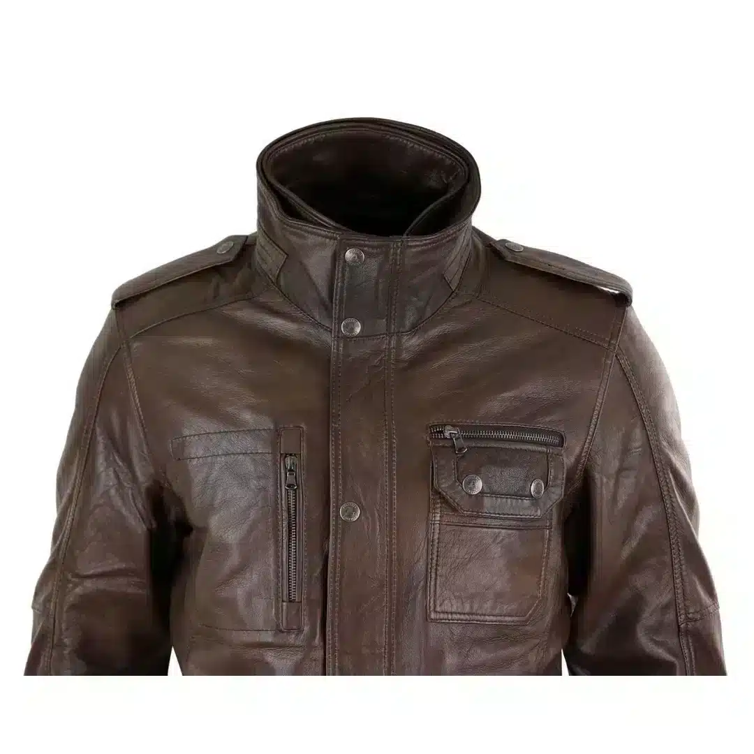 URBN 2233 Men's Parka Jacket Leather Black Brown Tan