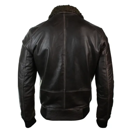 URBN 2341 Men's Washed Brown Fur Collar Leather Jacket