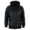 URBN 661 Men's Slim Fit Black Hooded Real Leather Jacket