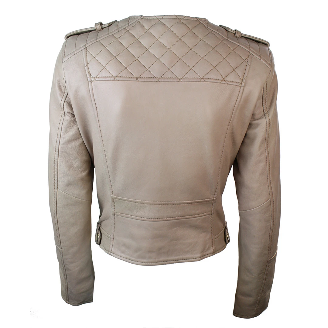 URBN Analine Women's Cream Biker Lambskin Leather Jacket