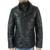 URBN B78 Men's Real Leather Blazer Black Jacket Coat