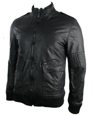 Men All Retro Real Leather Jacket Jack Vintage Look Black Bomber