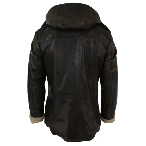 URBN Tuffy Men's Leather Hood Duffle Jacket Fur Tan Brown
