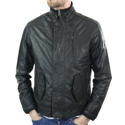 Men Leather Vintage Black Casual Jacket Short Coat Retro