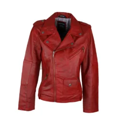 WeSuit Women's Leather Biker Red Jacket