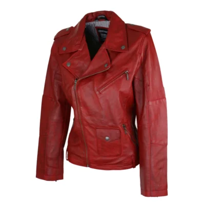 Women’s Soft Leather Biker Style Red Jacket