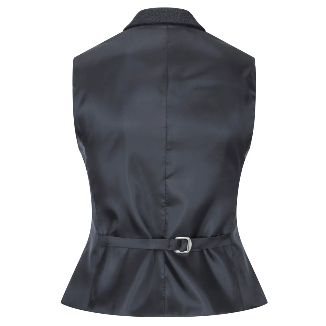 Women’s Black Blazer Waistcoat Tweed Herringbone Wool Classic Smart Casual Vintage 1920s