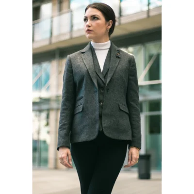 Women’s Grey Blazer Waistcoat Trousers Tweed Herringbone Tailored Fit