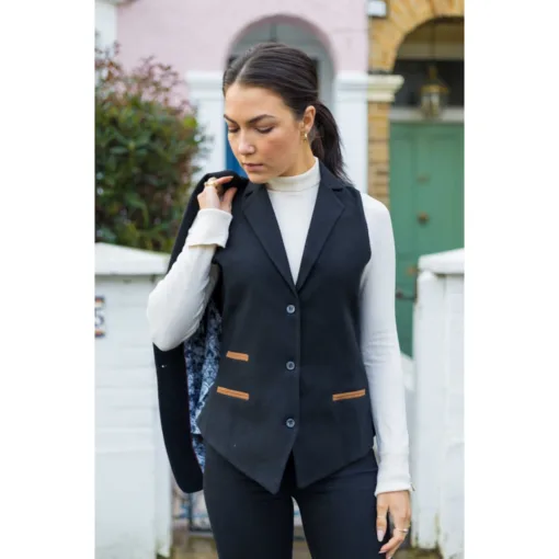 Women's Waistcoat Blazer Wool Tweed Elbow Patch Black