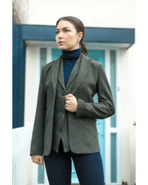 Women Waistcoat Blazer Suit Wool Tweed Elbow Patch 1920s Vintage Classic Green