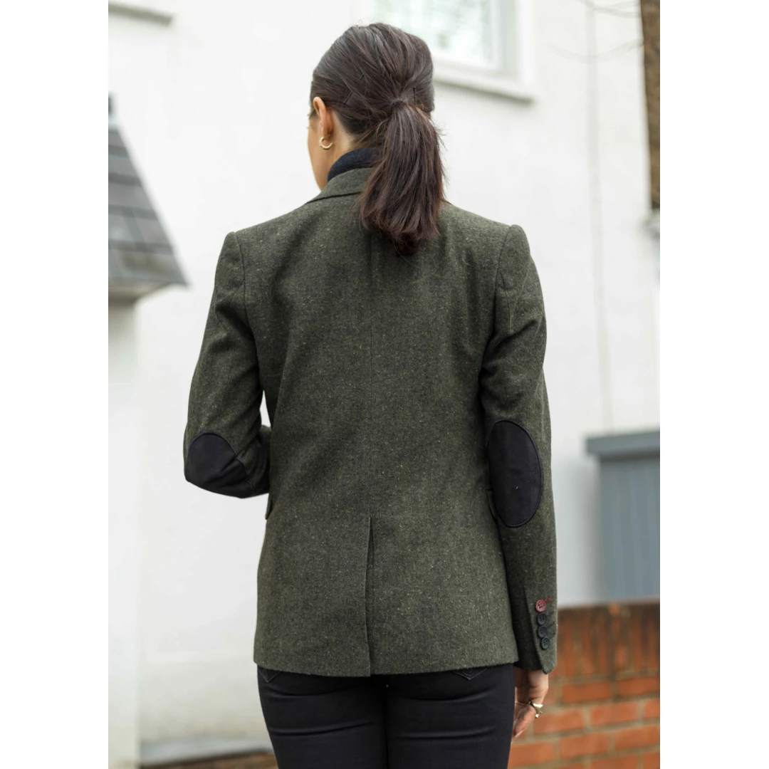 Women's Waistcoat Blazer Wool Tweed Elbow Patch Green