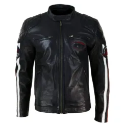 Infinity 5040 Men's Black Navy Brown Leather Racing Jacket